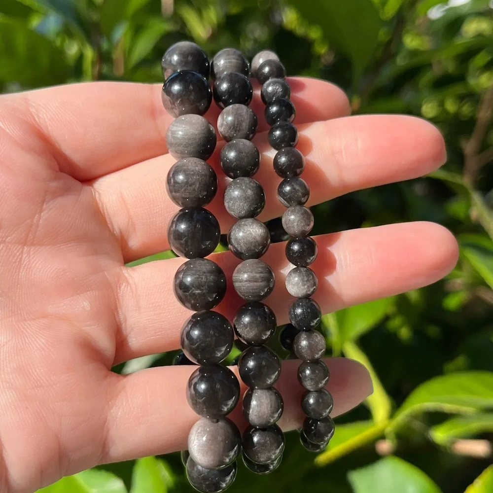 Silver obsidian bracelet‎